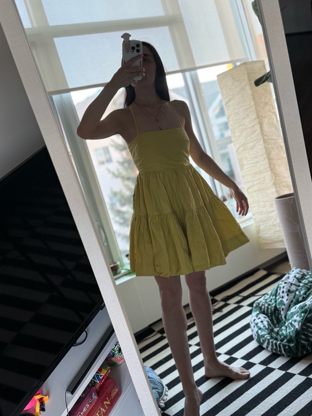 MARBLE Lemon Yellow Tiered Mini Dress